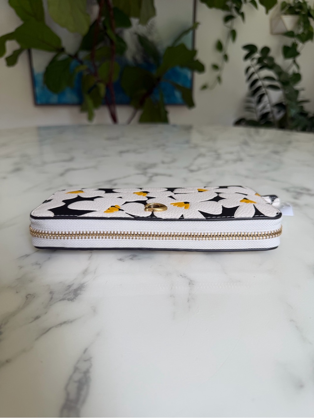 NWT COACH Accordion Zip Wallet With Floral Print CR549 Chalk Black Yellow Brass - Picture 4 of 10